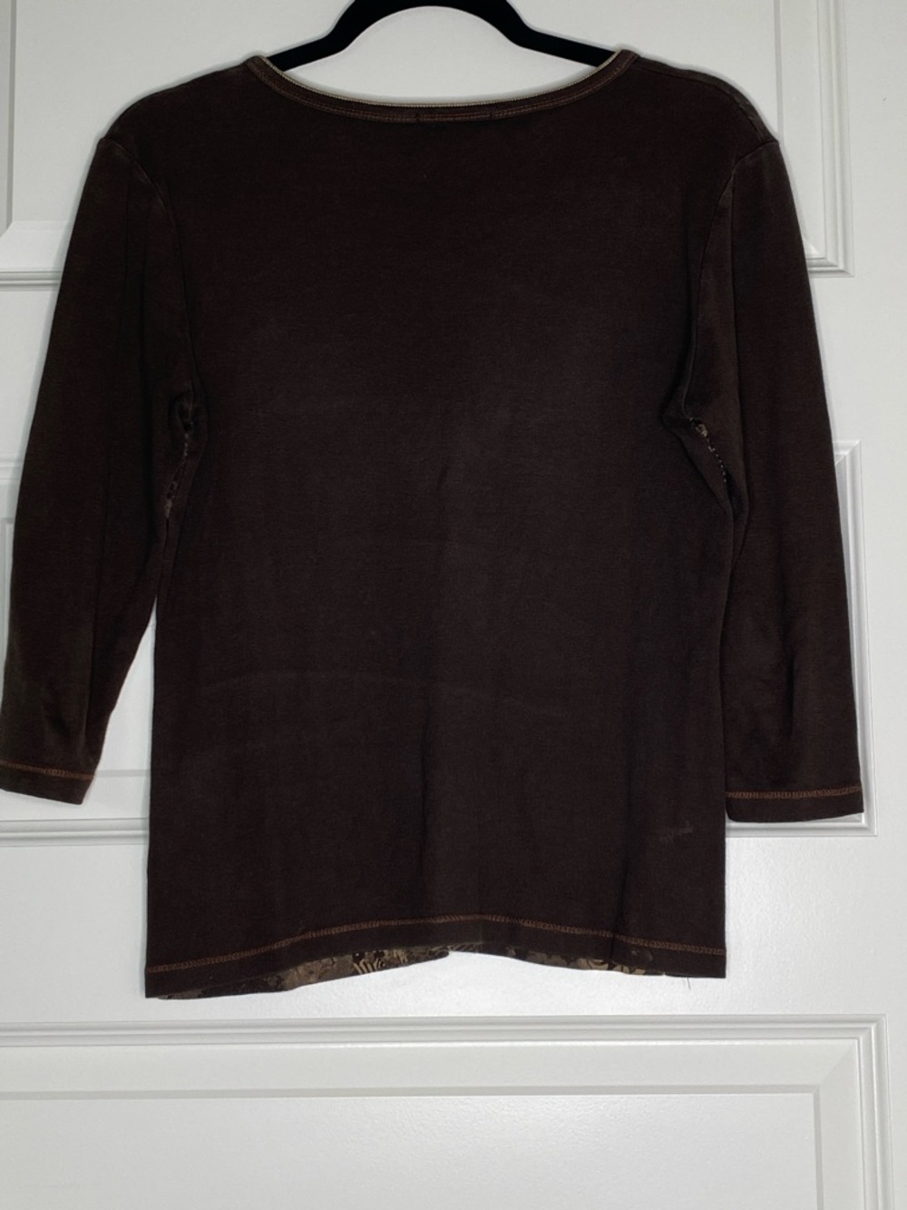 Brown Patterned Rhinestone Long-Sleeve Henley Top - Picture 2 of 4